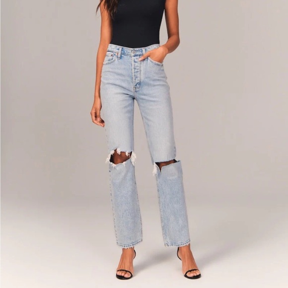 Abercrombie & Fitch Denim - Abercrombie Curve Love The Dad High Rise Distressed Blue Jeans Size 25 Cotton